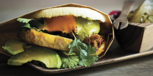  La Nacional arepa: Shredded beef, plantains, slow-cooked black beans, and cilantro.Photography by Scott Suchman