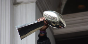 Ray Lewis holds up the Lombardi Trophy in Baltimore after the Ravens won Super Bowl XLVII.Photography by Kaitlin Newman