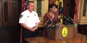  Mayor Stephanie Rawlings-Blake with interim police commissioner Kevin Davis at City Hall Thursday.Ron Cassie