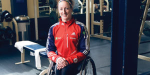  Tatyana McFadden trains for the Paralympics at a Columbia facility.  Photography by Sean Scheidt