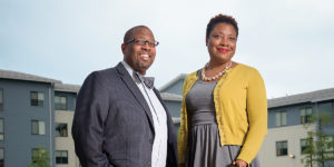  Head of school Jon Tucker and student director Tiffany Evans.Photography by Mike Morgan