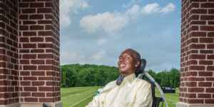  O.J. Brigance poses outside of the Ravens Under Armour Performance Center in Owings Mills.Photography by Mike Morgan