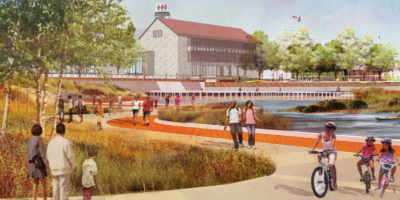  A rendering of a public park along the waterfront, with Sagamore Spirit distillery in the background.Sagamore Development Company