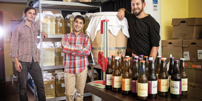  Left to right: Sergio Malarin, Sidharth Sharma, and Adam Bufano are the owners behind Wild Kombucha.Photography by Christopher Myers